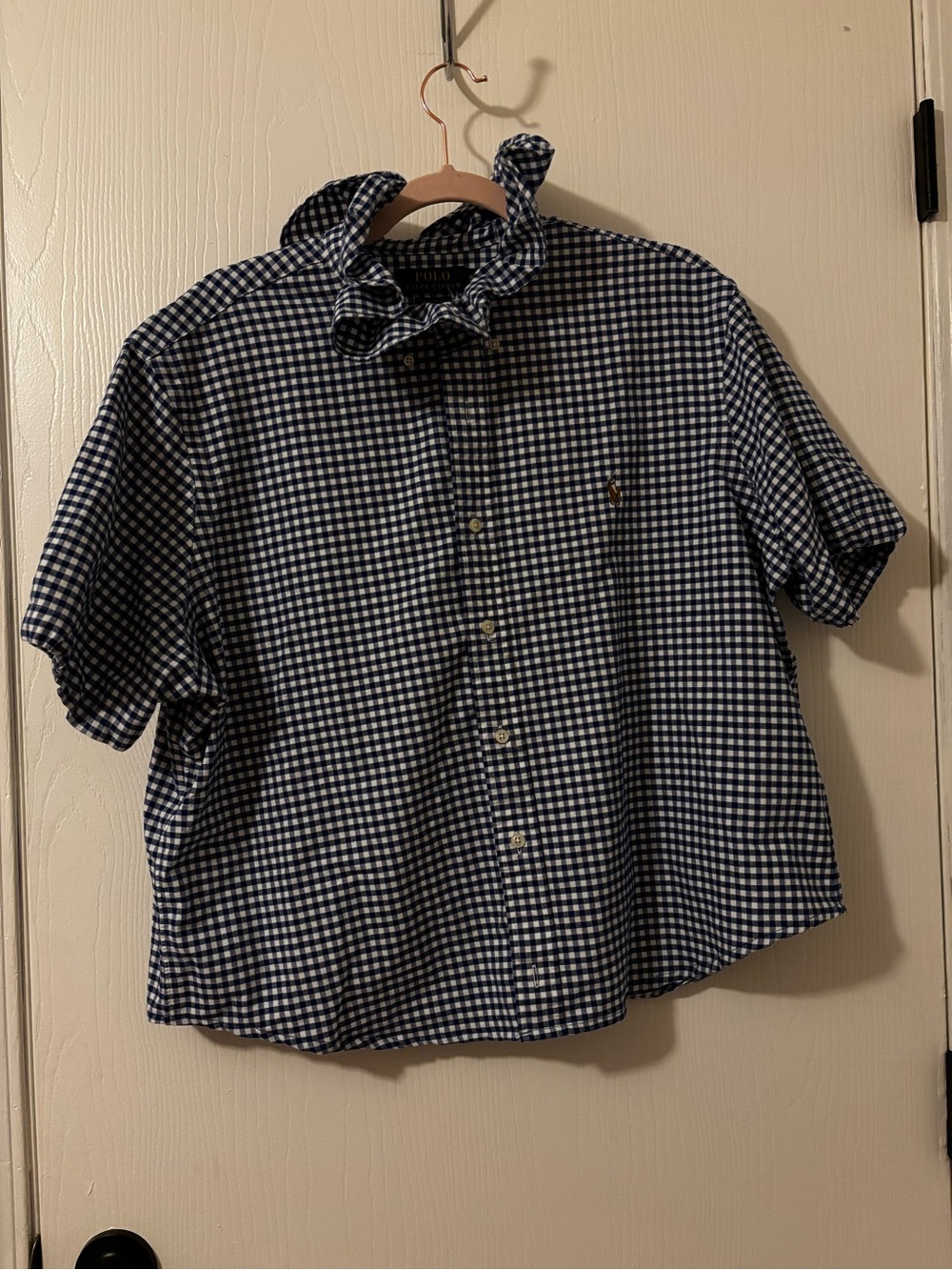 Ralph Lauren Blue and White Gingham Short-Sleeve Button-Down Shirt